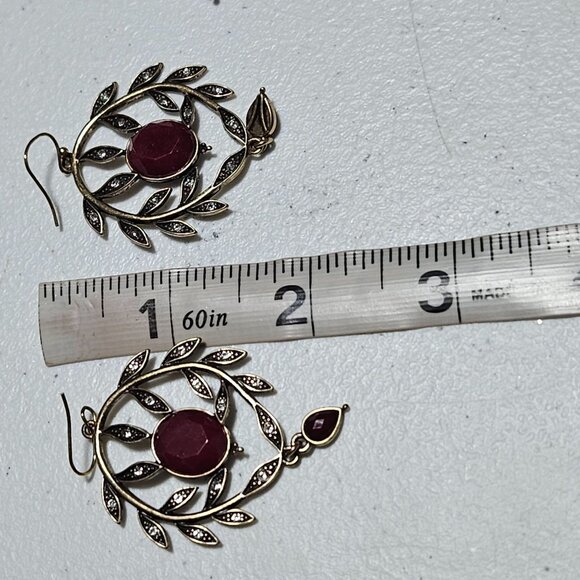 Elegant Antique Style Necklace Earring Set Red Stone Leaf Design Fashion Jewelry - Picture 8 of 8